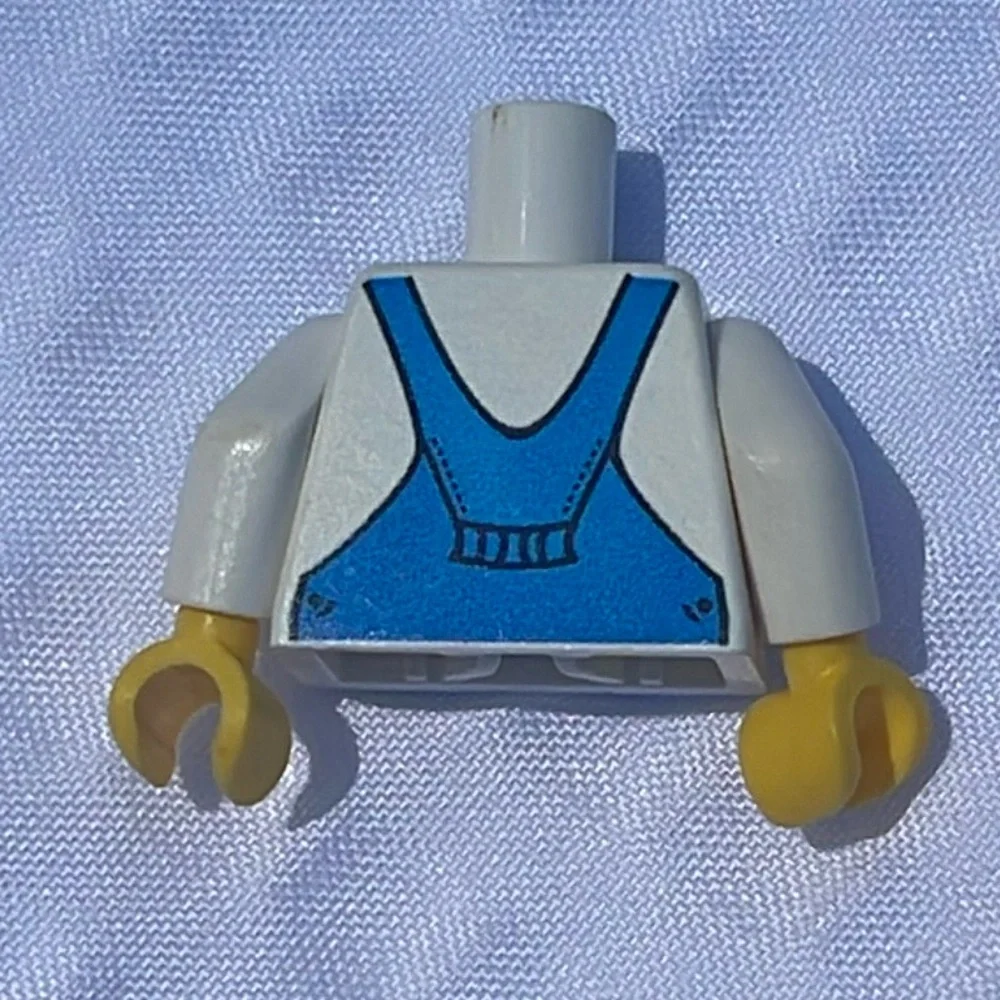 LEGO Minifigure Torso with Blue Overalls and White Sleeves